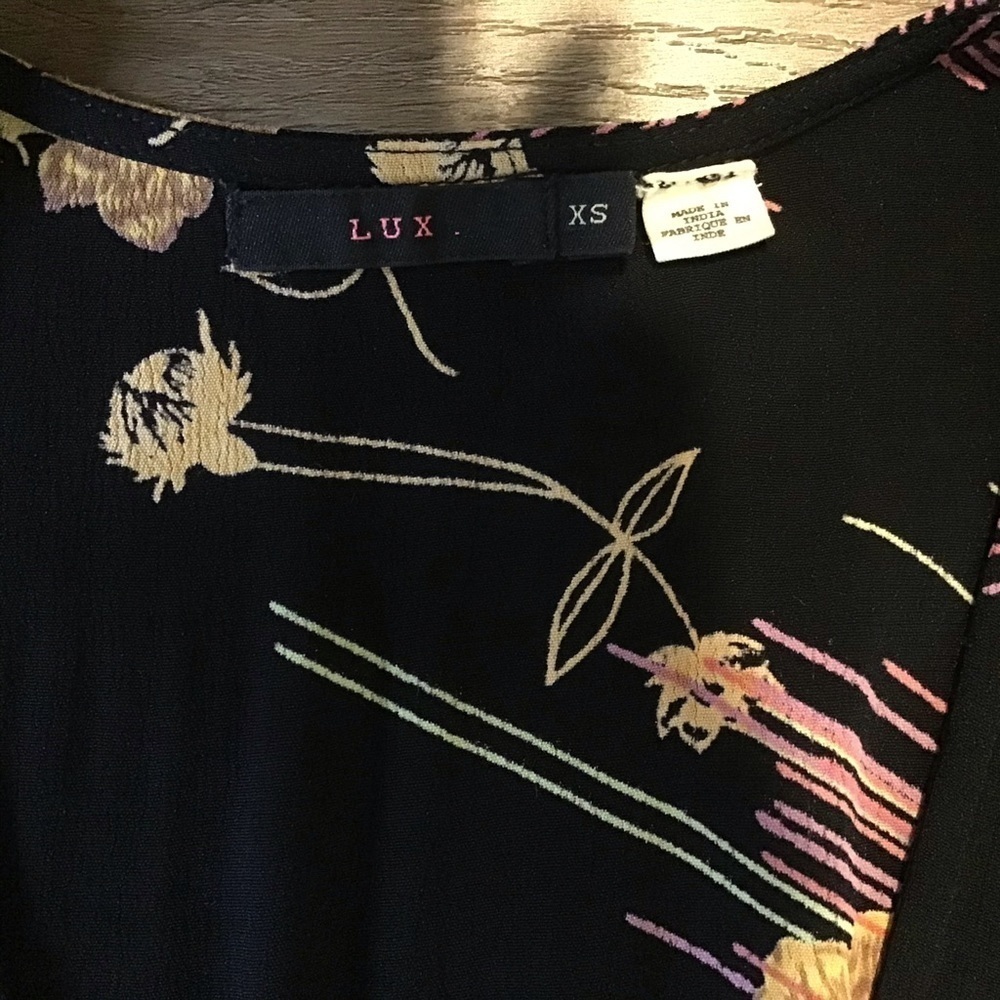 ANTHROPOLOGIE Size XS Lux Dress Mini Floral Black Purple Yellow Boho Beach - Picture 6 of 8